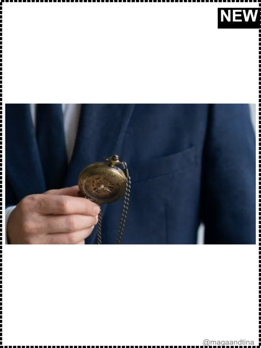 Hand-Wind Mechanical Pocket Watch with Chain Vintage Bronze 45mm
